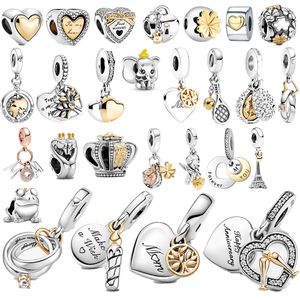 925 Pounds Silver New Fashion Charm 2022 Silver Beads, Guld Hjärtformat hänglås, Birthday Candle Pärlor, Kompatibel med Original Pandora Armband, Roman