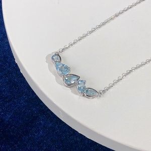 Zincirler Ht Katı 925 STERLING Gümüş Doğa Mavi Akuamarin 1.6ct Taşlar Kolyeleri Kadın Doğum Günü Hediyeleri