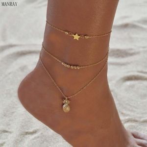Anklets MANRAY Fashion Summer Crystal Pineapple Female Barefoot Crochet Sandals Foot Jewelry Bead Ankle Chain For Women Shoes