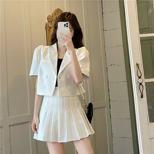 Two Piece Dress Summer Above Knee Mini Ages 1835 Years Old Ruched Skirt Suit Blazer and Set Ladies 2 230222