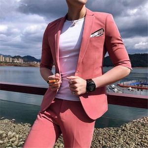 Herrdr￤kter Blazers 2023 H￶gkvalitativ anpassad kl￤der Summer kort￤rmad kostym smokingmode br￶llop 2-stycke (jackbyxor slips)