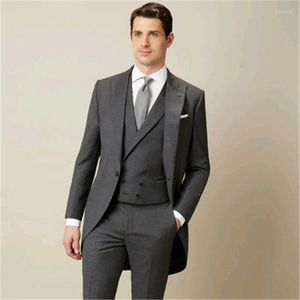 Men's Suits Double Breasted Grey Tailcoat Wedding Suit For Men 3Pieces(Jacket Pant Vest Tie) Slim Fit Custom Made Masculino Blazer 559