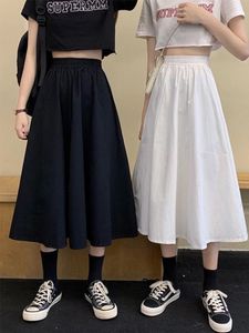 Casual Dresses Skirts Women Simple Solid Leisure Loose 2XL Long Skirt Korean Style Elastic-Weight A-line Student Streetwear Trendy BF 230222