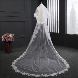 Véus de noiva Imagem real Tulle Women Wedding Véil com Aplique Aplique Edge Longo Acessórios para Cabelos Longo