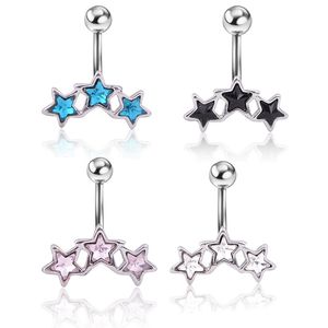 Navel & Bell Button Rings Piercing for Women Blur White Color Stone Zircon Star Surgical Steel Summer Beach Fashion Body Jewelry