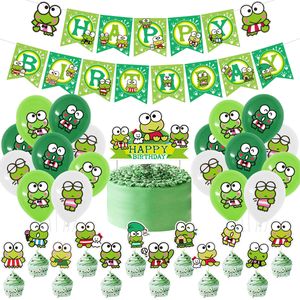 Other Event Party Supplies SURSURPIRSE Frog Theme Birthday Decoration Green Balloons Letters Banner Cake Topper for Kids 230221
