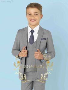 Zestawy odzieży jasnoszary na nogach Lapel Dzieci Dzieci Wedding Blazer Formal Suit podwójnie piersi kamizelka na przyjęcie urodzinowe sukienki 3 sztuki W0222