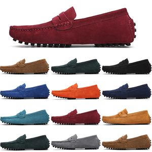 Men Casual Shoes Mens Slip on Lazy Suede Leather Shoe Big Size 38-47 Red Green