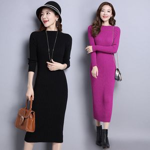 Casual Dresses Autumn Woolen Dress Lady Pullover Kvinnors mitten av längden Bottenströja Super Stretchy Slim-Fit Long Dresses for Women Plus Size 230222