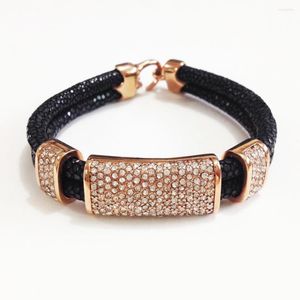 Bracelets de charme Pulseira de arraia de ponta com cristal suqare para pulseiras de couro genuínas masculinas