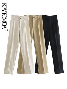 Women's Pants Capris KPYTOMOA Women Chic Fashion Front Darts Office Wear Solid Straight Pants Vintage High Waist Zipper Fly Female Trousers Mujer 230222