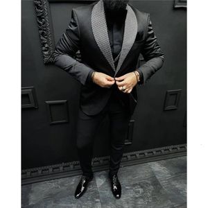 Abiti da uomo Blazer Tailor Made Wedding Polka Dot Collar Custom Black Smoking Tuxedo 2Pcs Jacket Pants Groom Terno Uomo Blazer Pantaloni 230222