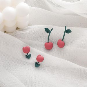 Saplama küpeler tatlı şeker meyve taze yaprak çiçek sevimli komik yeşil kırmızı kiraz klip delici takı aksesuarları
