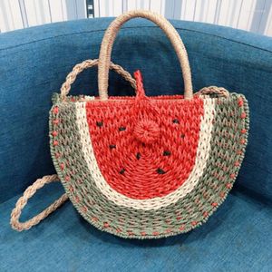 Вечерние сумки милый арбуз дизайн соломенная сумка веревка тканые женские сумочки