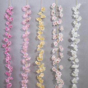 Decorative Flowers Silk Sakura Flower Vine Green Plant Leaves Artificial Foliage String Wedding Garland Hanging Home Garden Decoration