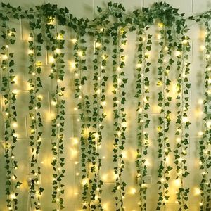 Faux Floral Greenery 23m Silk Leaves Fake Creeper Green Leaf Ivy Vine 2m LED String Lights For Home Wedding Party Hanging Garland Artificial Flower 230221