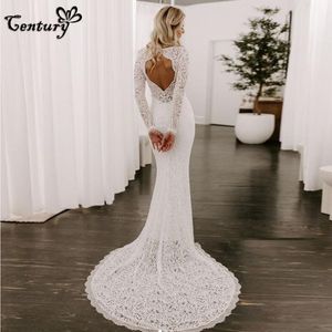 Party Dresses Backless Wedding Dress for Women Bride Lace Long Sleeve V Neck Boho Mermaid Bridal Gowns Robe de Mariee 2023 Nouveaute 230221