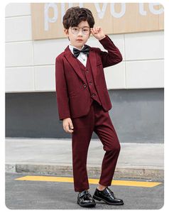 Kleidungssets für Kinder, formelle karierte Anzug-Sets, Kinder-Blazer, Weste, Hosen, Hemden, Fliege, Outfits für Jungen, Hochzeit, Party, Klavieraufführung. Kommen Sie