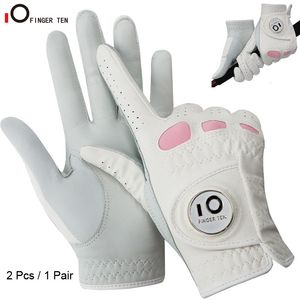 Sports Gloves 2 Pack or 1 Pair Cabretta Leather Womens Golf with Ball Marker Left Right Hand Grip Ladies Sizes S M L XL 230222
