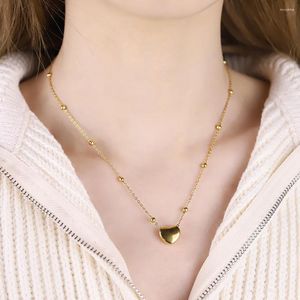 Choker Gold Color Short Heart Necklace Stainless Steel Round Bead Chain Women Clavicle Elegant Charm Wedding Pendant Jewelry Gift
