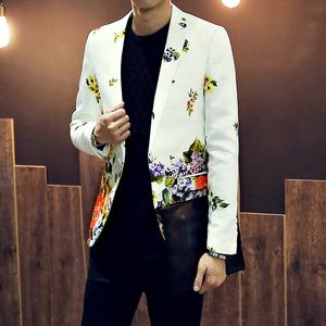 Erkek Suit Blazers Bahar Retro Kuzeydoğu Çiçekleri Blazer Suit İngiltere Erkek Sinemeli İnce Kat artı Beden Şarkıcı Giyim Dış Giyim 230222