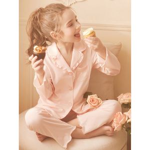 Pyjamas Children Girl's Princess Sleepwear Turndown Collar Pajamas uppsättningar.