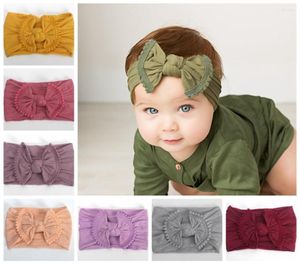 Hårtillbehör super mjuk född baby nylon pannband med pompom trim knut båge turban headwrap flickor