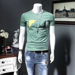 summer men's t-shirts printed letters Embroidery process t-shirt men's white slim fit short-sleeved gentlmen male comfortable soft ice silk men's body pluz size 5XL