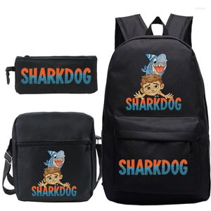 Plecak Kids 3pcs/Set Sharkdog Backpacks Boys Girloon Cartoon School Book Bag Teen Mochila Fashion Casual Knapsack