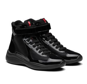 Med Box Prad Famous Design Americas Cup High-Topcasual Shoes Light Gummisul Sole Trainer Red Label Tongue Sports Fabric Patent Leather S Uz