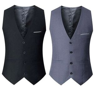 Erkek yelekler siyah gri lacivert erkekler için ince fit takım elbise erkek yelek gilet homme gündelik kolsuz resmi iş ceketi 230222