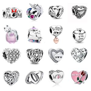 925 Sterling Silver New Fashion Charm 925 Silver Mother's Heart Bead, Compatible with 925 Silver Original Pandora Bracelet, Making DIY Female Gift Jewelry