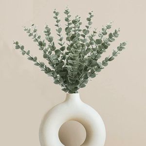 Decorative Flowers 38cm 12pcs Artificial Eucalyptus Green Branch Leaves Fake Plants Stem Bulk Bouquet Wedding Centerpieces Home Decoration