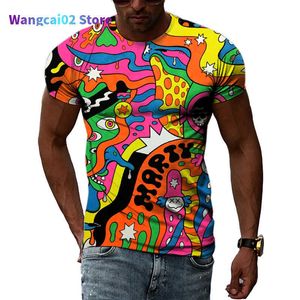 Erkek Tişörtler Kişilik Özet Renkli Grafik Tişörtler Erkekler Günlük Moda 3D Baskılı Sokak Tarzı Yaz Tees Hip Hop Harajuku Kısa Kollu 022223H