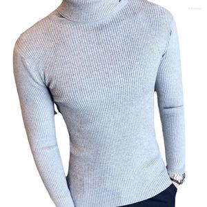 Męskie swetry 2023 Solidny kolor męski pionowy pasek wąsły dno Turtleeck Sweater europejski i amerykański styl długi rękaw