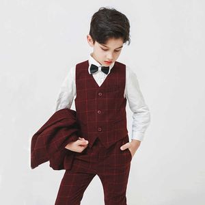 Set di abbigliamento Formale Anak Set bordeaux Bunga Anak Laki-laki Pesta Pernikahan Pakaian Kom Anak-anak Blazer Rompi Celana 3 pezzi Pakaian set