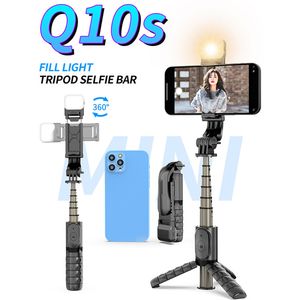 Q10S Trip￩ flex￭vel Selfie Stick com LED Light Light Selfiestick sem fio controle remoto telefone selfie stick para youtube tiktok transmiss￣o ao vivo maquiagem