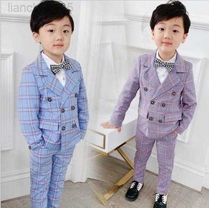 Kleidungssets Sommer Kinder Jungen Formelle karierte Anzüge Blazer Sets Klar Gentleman Kinder Baby Jungen Anzug Hose 2 Teile/satz Hochzeit Party Jungen Kleidung W0222