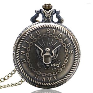 Pocket Watches Cool Bronze United State Navy Theme Quartz FOB Necklace Chain Vintage Pendant For Men Women Reloj de Bolsillo