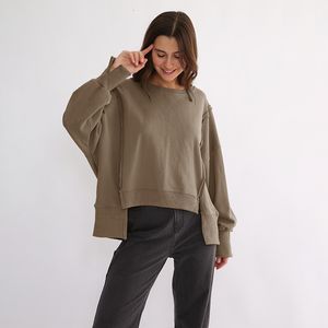Kvinnors hoodies tröjor överdimensionerade 100% bomullskvinnor tröjor långärmad lapptäcke öppet sida streetwear harajuku tröjor höstkläder för kvinnor 230222