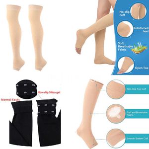 5PC Socks Hosiery Compression Socks Antislip Sile Open Toe Compression Stockings Knee High Stockings Graduated Calf Shaping Women Long Socks Z0221