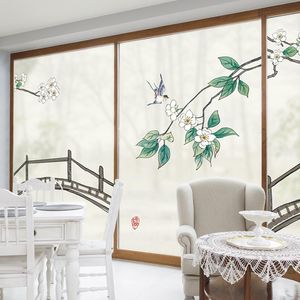 Adesivos de janela estilo estilo chinês elegante filme de vidro fosco material transparente adesivo opaco sala de chá banheiro decoração de varanda