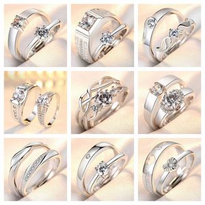 Para pierścionka Koreańska wersja prosta symulacja diamentowa Otwarcie cyrkonu klasyczny obrączka ślubna