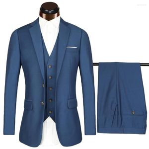 Abiti da uomo Big Euro Size Blu Fodera Jacquard Abito da uomo da sposa Sposo 3 pezzi Set (Giacca Gilet Pant) Slim Fit Casual Tuxedo Uomo