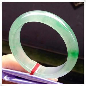 Bangle Natural Myanmar Light Green Jadeite Ręcznie szarpany Jade Real Bracelets Kamień dla kobiet mężczyzn