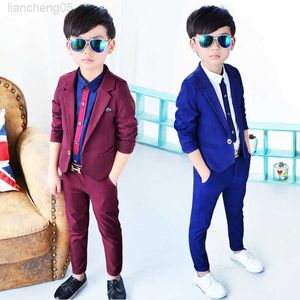 Kläderuppsättningar 2021 Spring Boy Formal Clotheme Gentleman Children Wedding Suits Dress Birthday Outfits Blazer Pants Barn School Come Set W0222