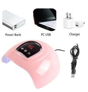 Portable Pink Nail Dryer Machine UV LED -lampan 30/60/90 -talets timer USB -kabel Hem Anv￤nd nagel UV GEL LACK TRORRER LED Nagellampa Tool