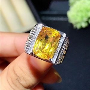 Cluster Rings BOCAI 2023 Trendy Real Pure S925 Silver Jewelry Inlaid With Natural Tanzanite Blue Citrine 10 14mm Men's Ring Adjustment