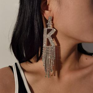 Luxury Shiny Rhinestone Diamonds Drop Dangle Earrings Alphabet Initial Letter A-Z Crystal Long Tassl Earrings for Women Jewelry