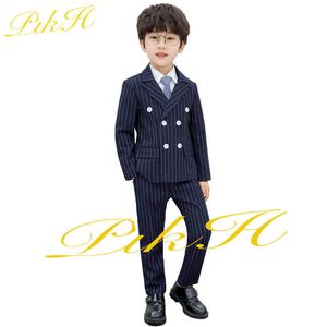 Set di abbigliamento Abito da ragazzo Giacca doppiopetto a righe 2 pezzi Pantaloni blazer personalizzati per bambini Smoking da sposa Abito moda casual